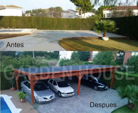 Porche de madera a un agua para proteger los coches